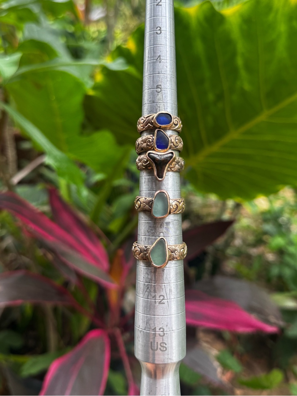 14 k gold fill cobalt blue sea glass floral wave Ring Puerto Rico beach find - Picture 7 of 7